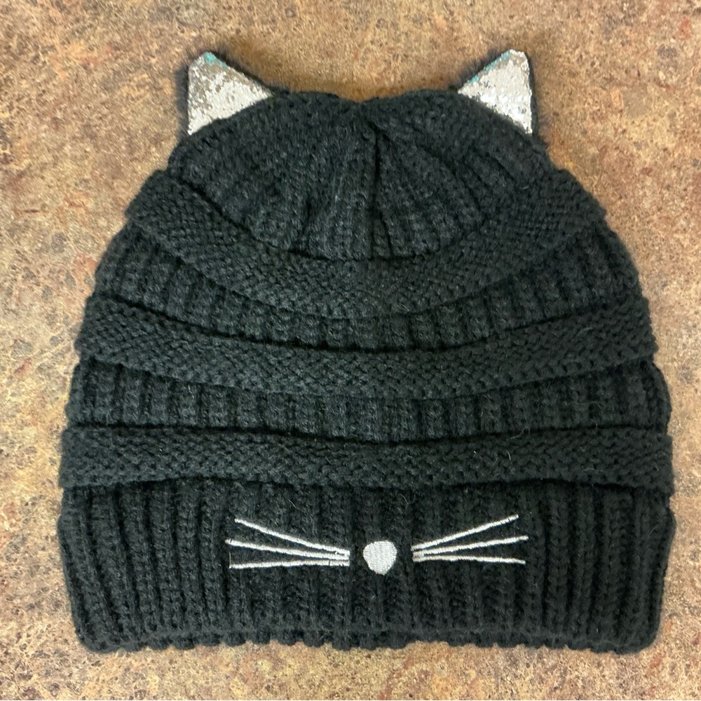 David and Young Black Knit Cat Ear Hat for Kids
